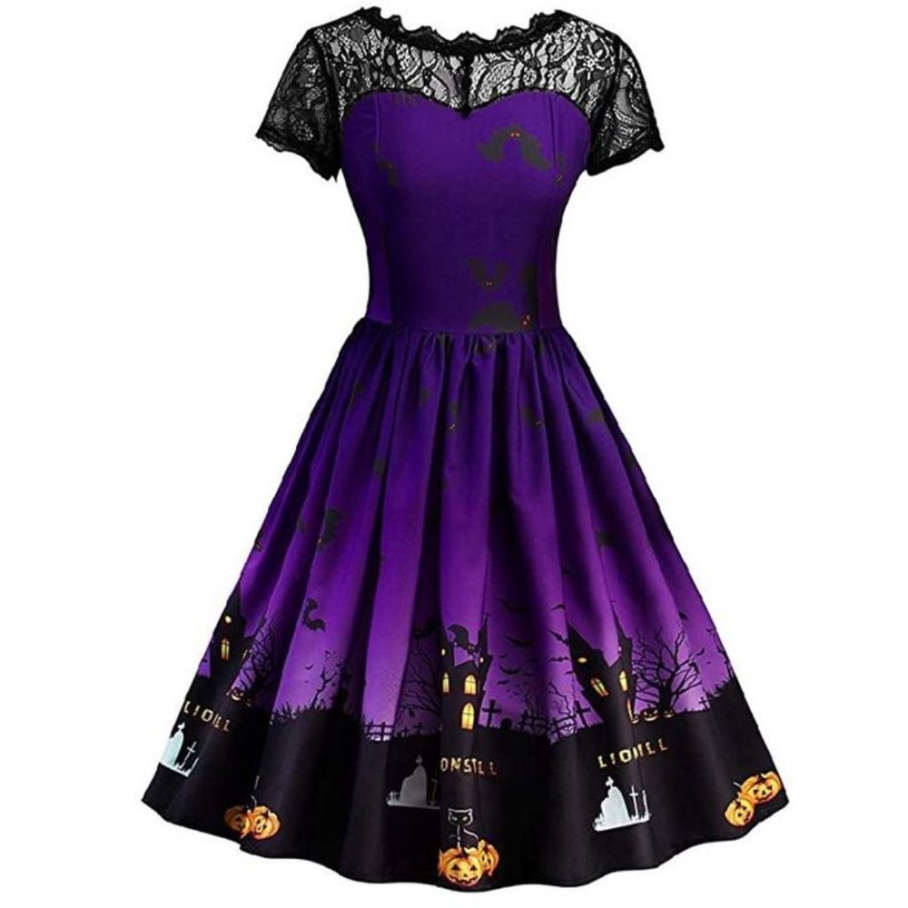 Purple Halloween Swing Dress